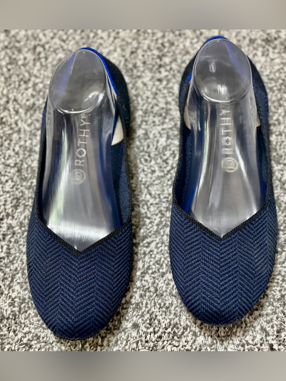 Rothy's The Flat Round Toe Women's Slip On Shoes Sz 11.5 Black Blue Trim